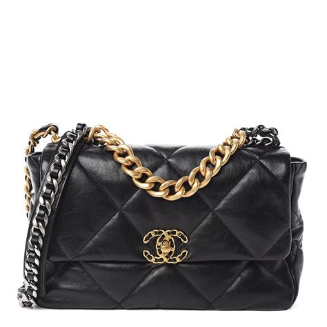 CHANEL Lambskin Quilted Large Chanel 19 Flap Black